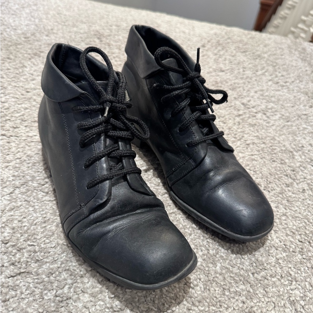 Black Lace-Up Leather Ankle Boots